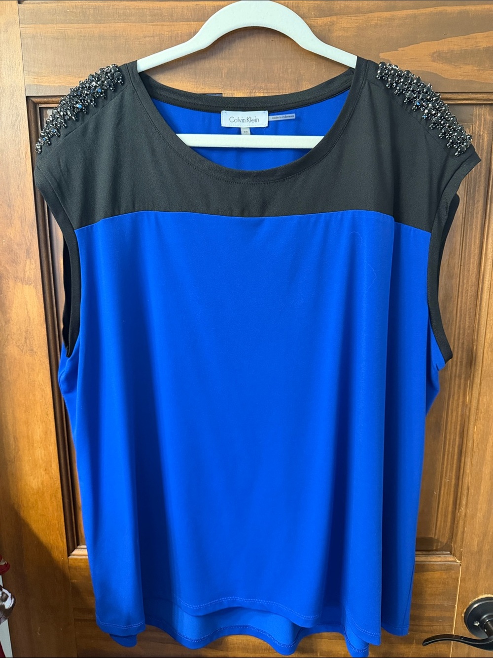 Calvin Klein Royal Blue and Black Beaded Shoulder Tank